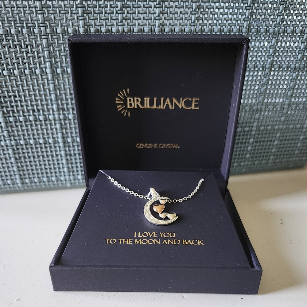 Brilliance Fine Silver Moon and Hearts Necklace